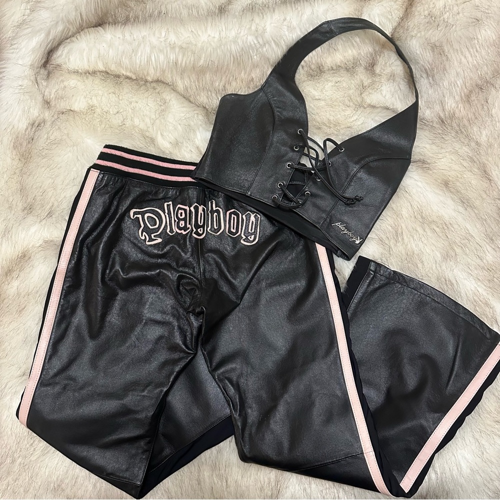 Leather y2k playboy matching set